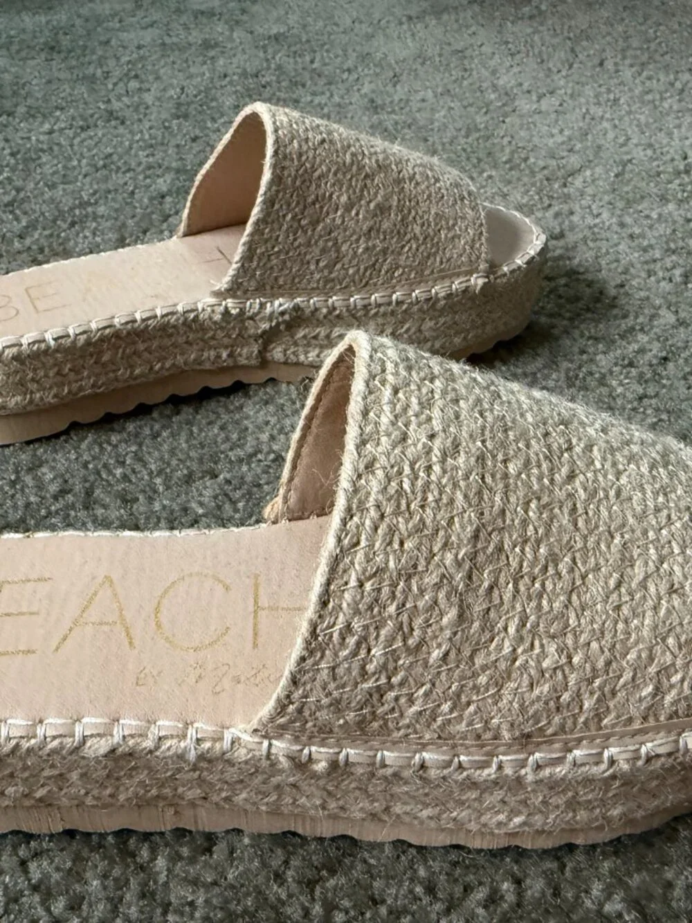 BEACH BY MATISSE Natural Woven Raffia Espadrille Platform Slide Sandals Size 9W